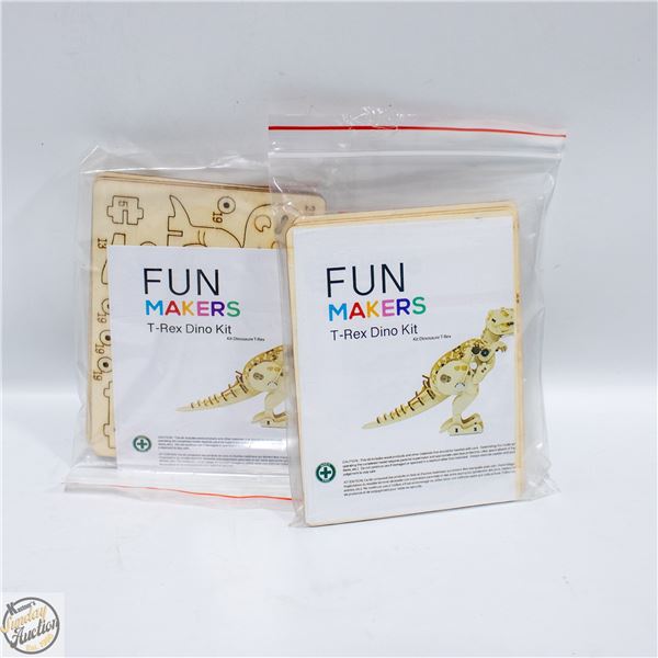 2 T-REX DINOSAUR FUNMAKERS WINDUP WOODWORKING KITS