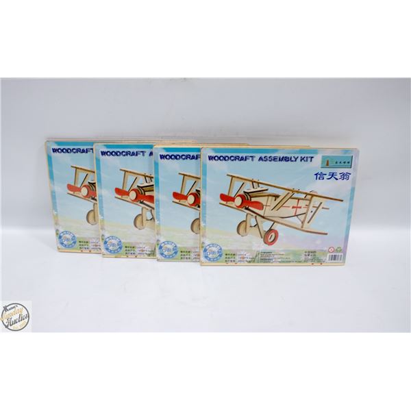 4 WOODCRAFT AIRPLANE ASSEMBLY KITS W/MOVING PARTS