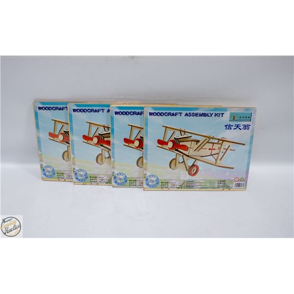 4 WOODCRAFT AIRPLANE ASSEMBLY KITS W/MOVING PARTS