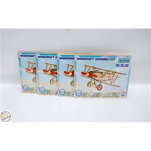 4 WOODCRAFT AIRPLANE ASSEMBLY KITS W/MOVING PARTS