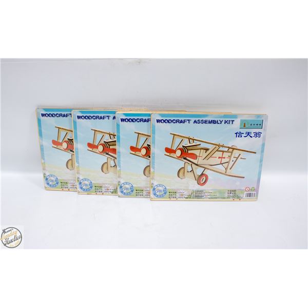 4 WOODCRAFT AIRPLANE ASSEMBLY KITS W/MOVING PARTS