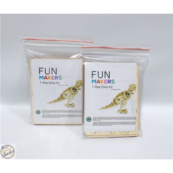 2 T-REX DINOSAUR FUNMAKERS WINDUP WOODWORKING KITS