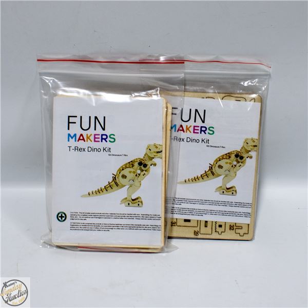 2 T-REX DINOSAUR FUNMAKERS WINDUP WOODWORKING KITS