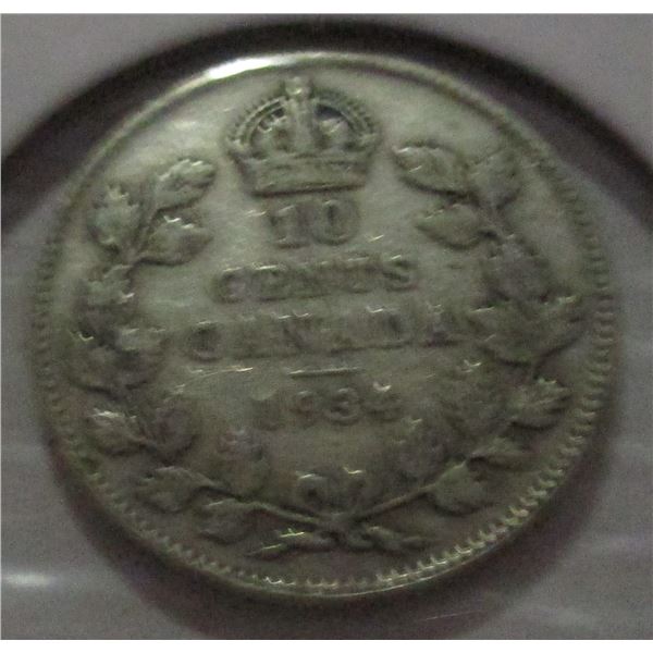 1934 CANADA KING GEORGE V SILVER DIME