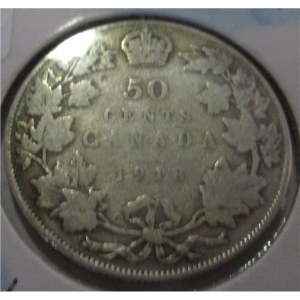 1918 CANADA KING GEORGE V SILVER HALF DOLLAR