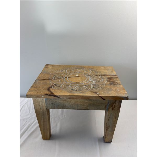 Rustic Engraved Wooden Stool