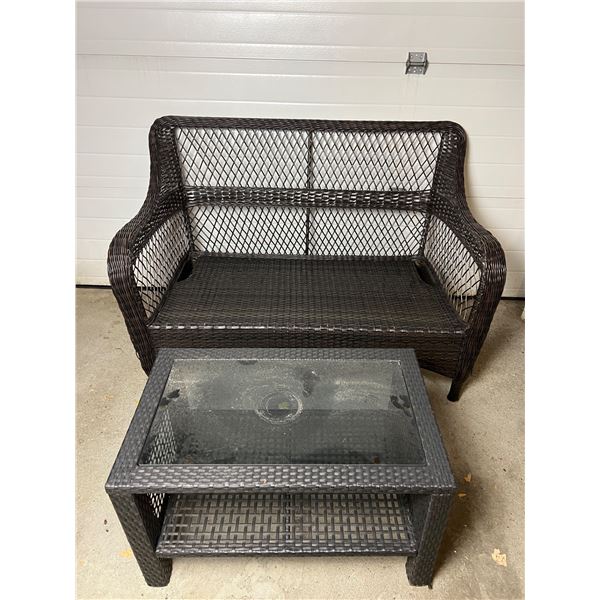Wicker Patio Bench & Table