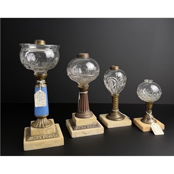 19th Century Marble Base Whale Oil Lamps