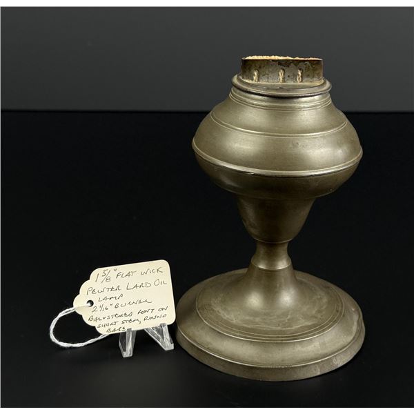 Flat Wick Pewter Lard Oil Lamp