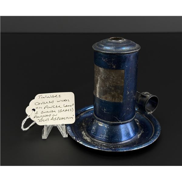 Blue Tin Whale Oil Finger 2 Burner Lamp