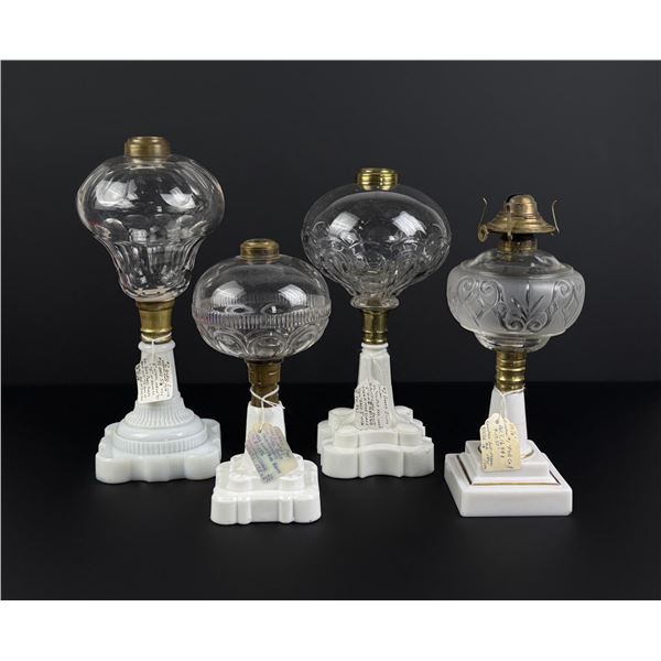 19th Century Milk Glass Whale Oil Lamps