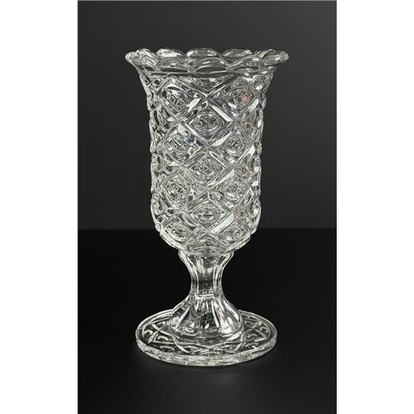 Diamond Thumbprint Celery Flint Glass Vase