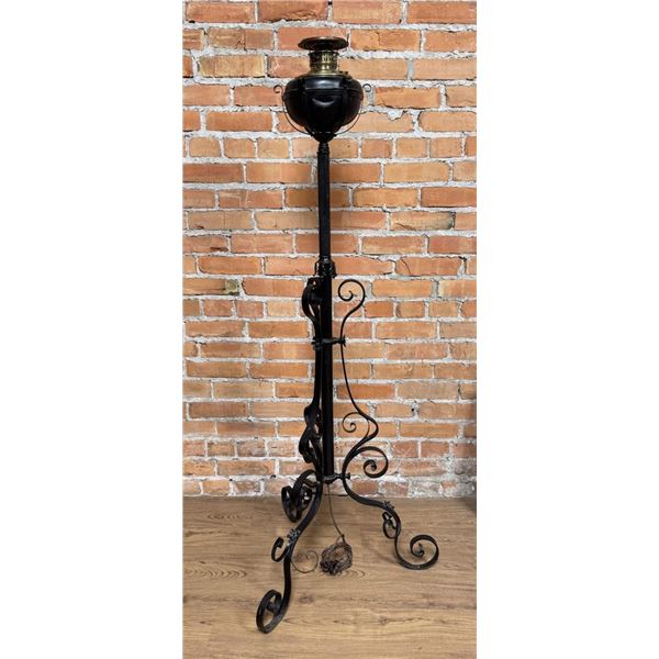 Victorian Wrought Iron Floor Piano Oil Lamp