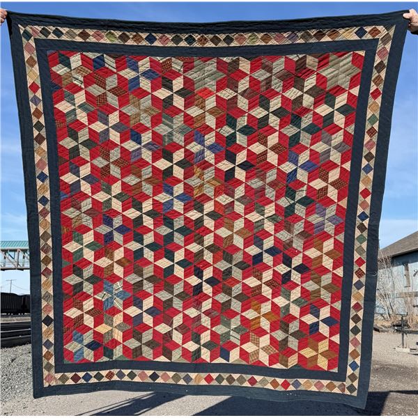 Antique Pennsylvania Amish Tumbling Blocks Quilt