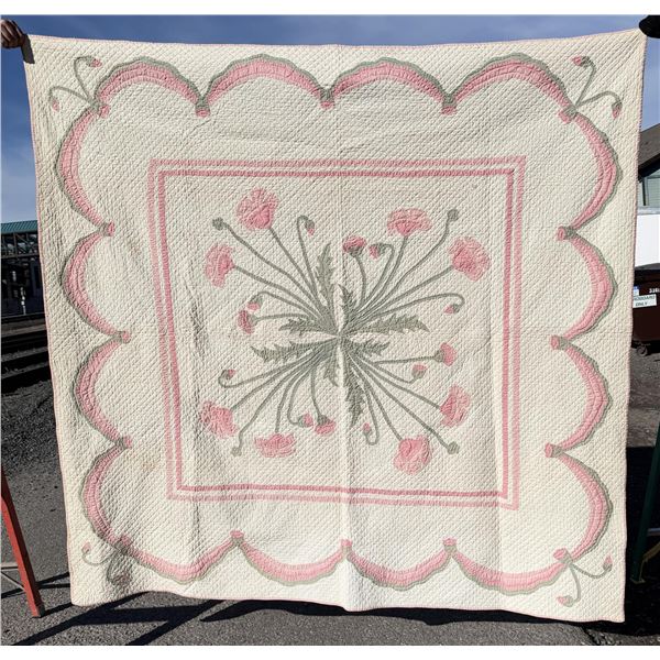 1930s Marie Webster Pink Poppy Quilt