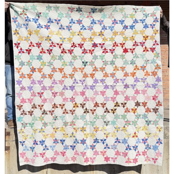 1920s Pennsylvania Rainbow Star Chain Quilt