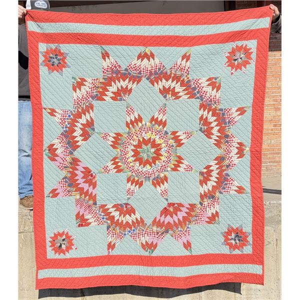1940s Pennsylvania Amish Broken Star Quilt