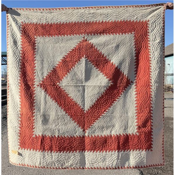 Pennsylvania Amish Sawtooth Diamond Dowry Quilt
