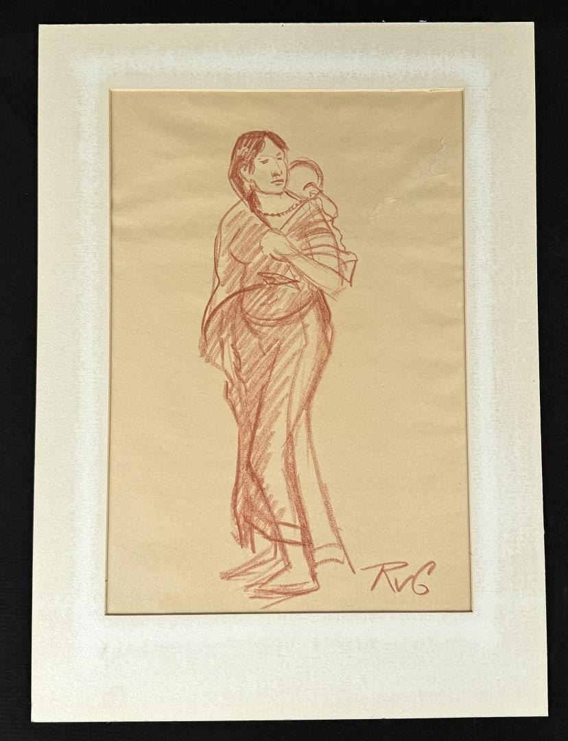 Richard Greeves Conte Crayon Indian Drawing