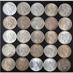 Lot of 25 Peace Silver Dollars- Circulated