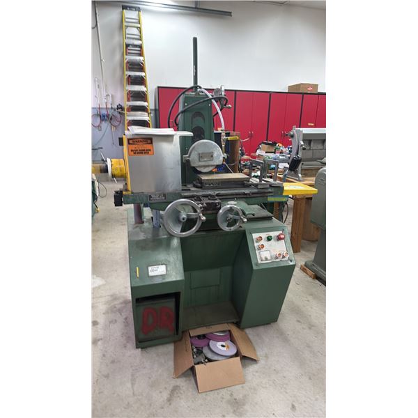HARIG SUPER 618 AUTOMATIC SURFACE GRINDER WITH BOX OF ATTACHMENTS & GRINDING DISCS - 200 VOLTS, 3