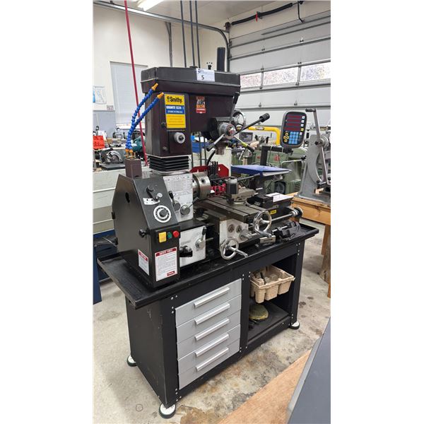 SMITHY GRANITE 1324-I INDUSTRIAL LATHE ON 5 DRAWER STORAGE STAND - 180 VOLTS, 7.5 AMPS, 1.5 HP