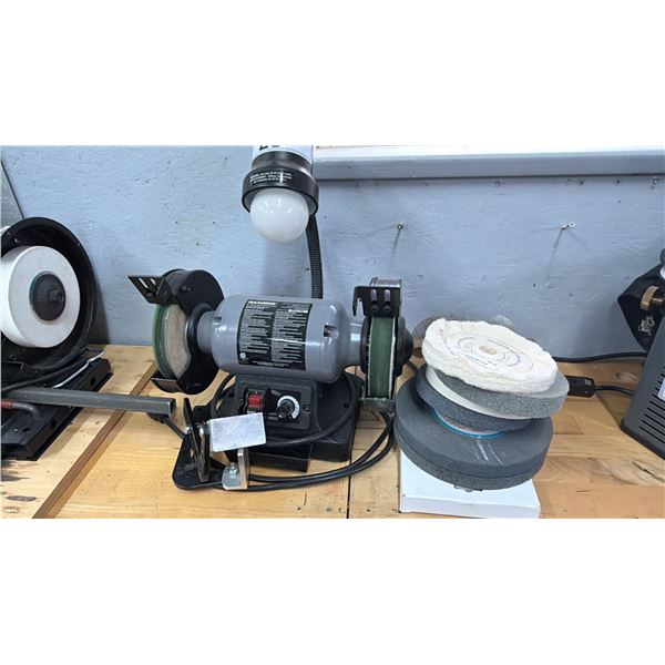 MAXIMUM 6" HEAVY DUTY BENCH GRINDER WITH FLEXIBLE LAMP 055-3503-6 - 120 VOLTS, 2.5 AMPS