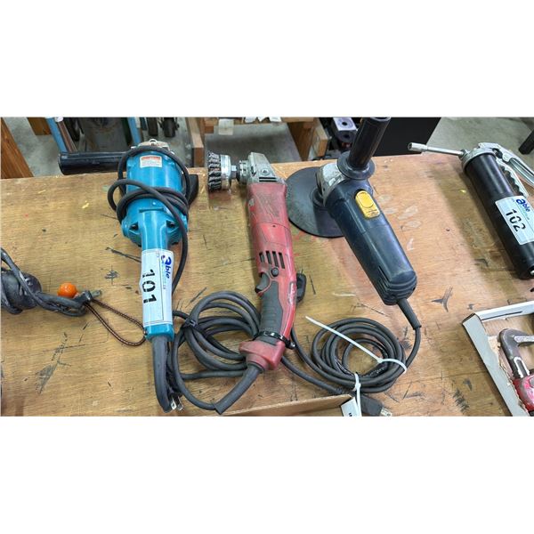 MAKITA 9005B ANGLE GRINDER, MILWAUKEE ANGLE GRINDER WITH WIRE BRUSH ATTACHMENT & ANGLE GRINDER WITH