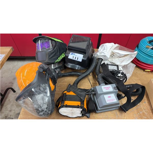 ASSORTED ITEMS INCLUDING; 2 WELDING MASKS, TRITON POWERED RESPIRATOR & 3M AIR-MATE HEPA FILTER