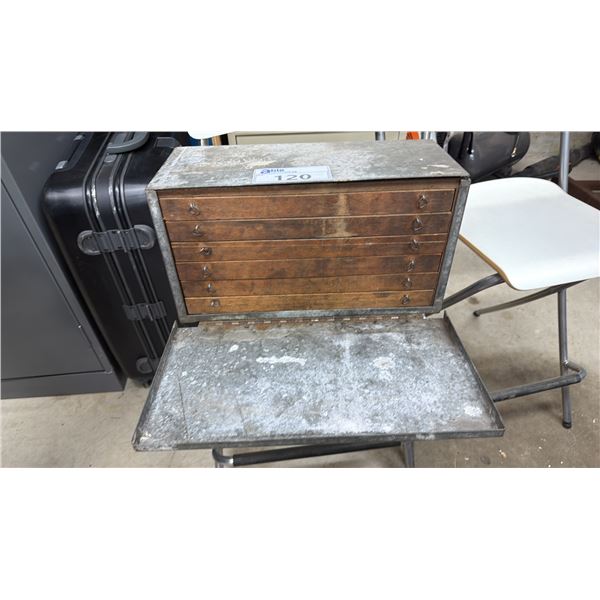 VINTAGE METAL 6 DRAWER HARDWARE ORGANIZER WITH ASSORTED HARDWARE CONTENTS
