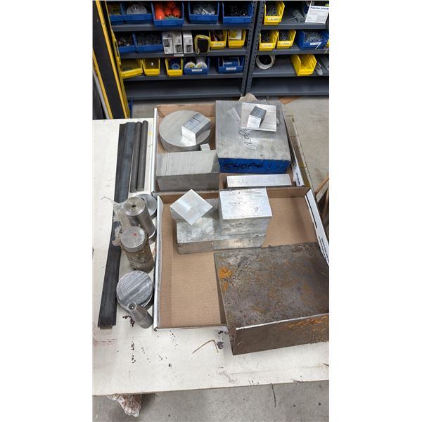 ASSORTED METAL ITEMS INCLUDING; STEEL STRIPS, BLOCKS, DISCS & MORE