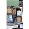 Image 1 : BOX OF ASSORTED TOOLS INCLUDING; 6-PC PRECISION SCREWDRIVER SET, 25-PC BRAD POINT SET & ASSORTED
