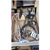 Image 1 : BOX OF ASSORTED TOOLS INCLUDING; VERITAS PROPORTIONAL CALIPER, DRILL BITS, COMPASS & MORE
