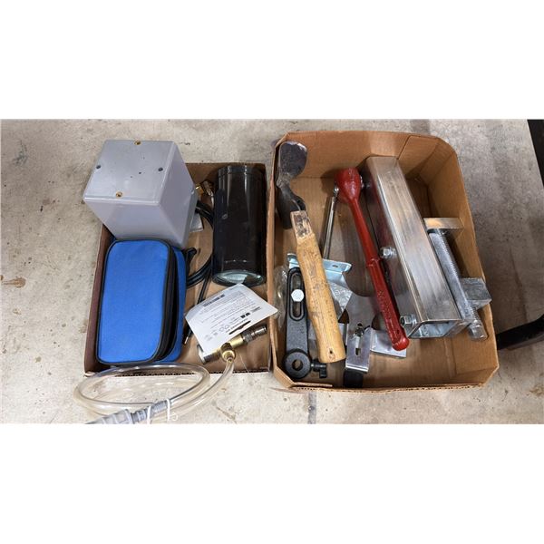 2 BOXES OF ASSORTED ITEMS INCLUDING; BUILD A SCREEN HARDWARE KIT, PRESSURE ATTACHMENT, MAGNIFYING