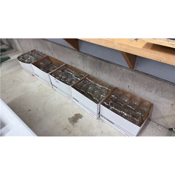 5 BOXES OF ASSORTED GLASS JARS