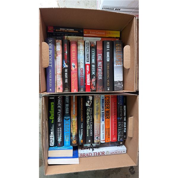 TWO BOXES OF HARDCOVER AND SOFT COVER NOVELS