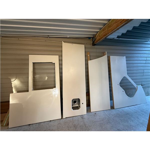 80.5 INCH LONG AND 26 INCH DEEP. +67.5 INCHES LONG AND 26 INCH DEEP. CORIAN COUNTERTOP.