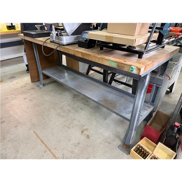 WOOD TOP METAL BASE WORK TABLE (CONTENTS NOT INCLUDED)