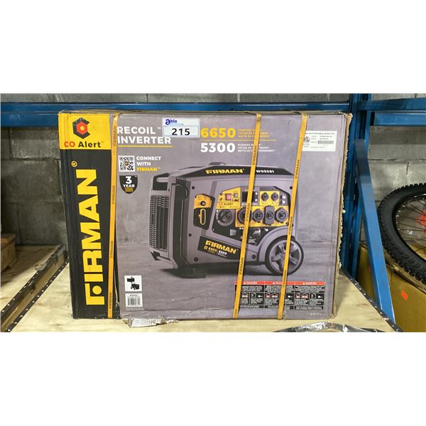 FIRMAN W05381 REV 00 GAS INVERTER PORTABLE GENERATOR 6650/5300W, 120/240V WITH CO ALERT