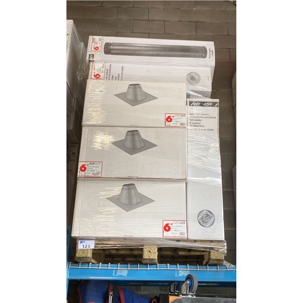 PALLET OF ASSORTED COMMERCIAL 6" SUPER PRO/SUPER VENT FIREPLACE VENTING, DUCTING & COMPONENTS