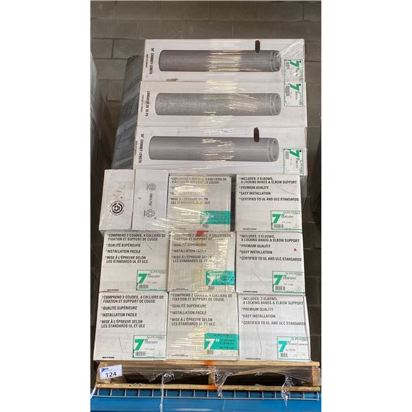 PALLET OF ASSORTED COMMERCIAL 7" SUPER PRO/SUPER VENT FIREPLACE VENTING, DUCTING & COMPONENTS