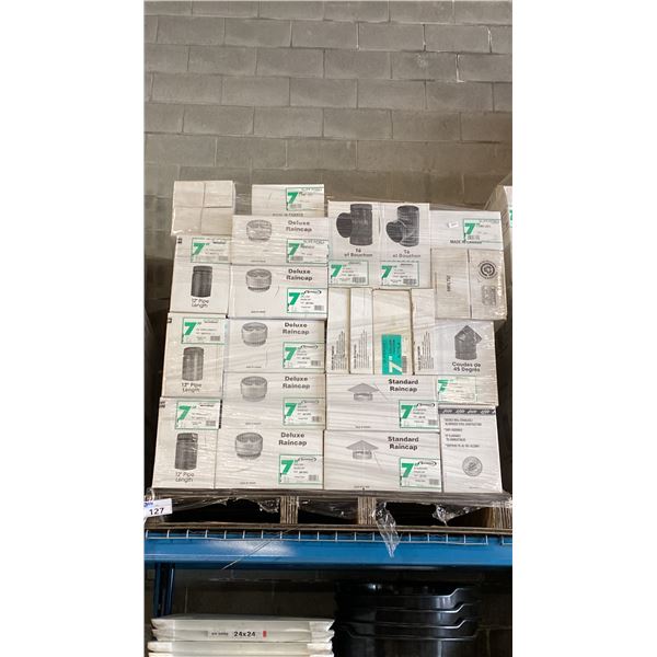 PALLET OF ASSORTED COMMERCIAL 7" SUPER PRO/SUPER VENT FIREPLACE VENTING, DUCTING & COMPONENTS