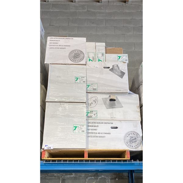 PALLET OF ASSORTED COMMERCIAL 7" SUPER PRO/SUPER VENT FIREPLACE VENTING, DUCTING & COMPONENTS