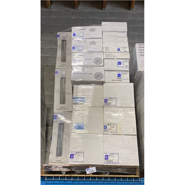 PALLET OF ASSORTED COMMERCIAL 8" SUPER PRO/SUPER VENT FIREPLACE VENTING, DUCTING & COMPONENTS