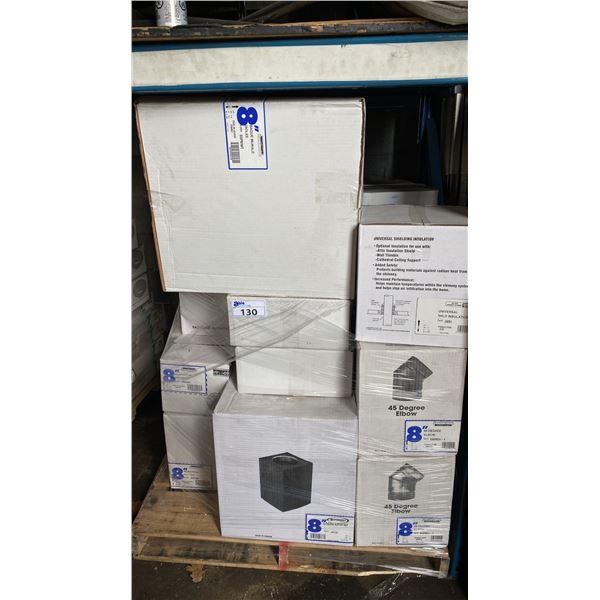 PALLET OF ASSORTED COMMERCIAL 8" SUPER PRO/SUPER VENT FIREPLACE VENTING, DUCTING & COMPONENTS