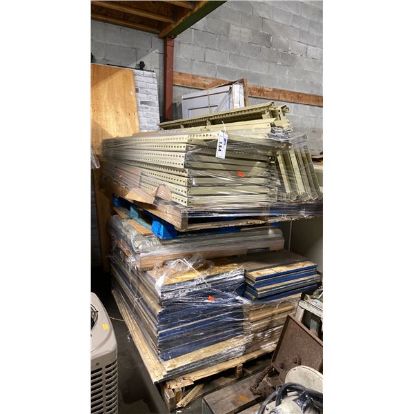 2 PALLETS OF BEIGE METAL STORAGE RACKING WITH WOOD BOARDS