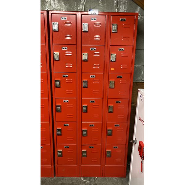LOCK UP 3 BAY 18 DOOR RED LOCKERS WITH PROGRAMMABLE DIGITAL LOCKS & MASTER KEY