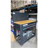 Image 1 : HUSKY BLACK METAL 3 DRAWER MOBILE WORK STATION WITH NATURAL WOOD TOP APPROX 45"L X 24"D X 43"/61"H