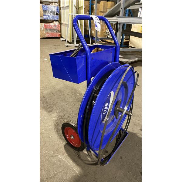 ULINE BLUE INDUSTRIAL METAL STRAP BANDING CART WITH ASSORTED BANDING TOOLS