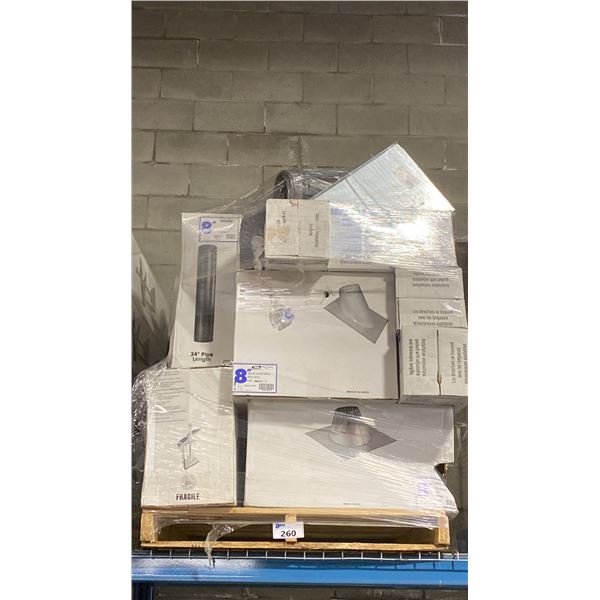 PALLET OF ASSORTED COMMERCIAL 8" SUPER PRO/SUPER VENT FIREPLACE VENTING, DUCTING & COMPONENTS